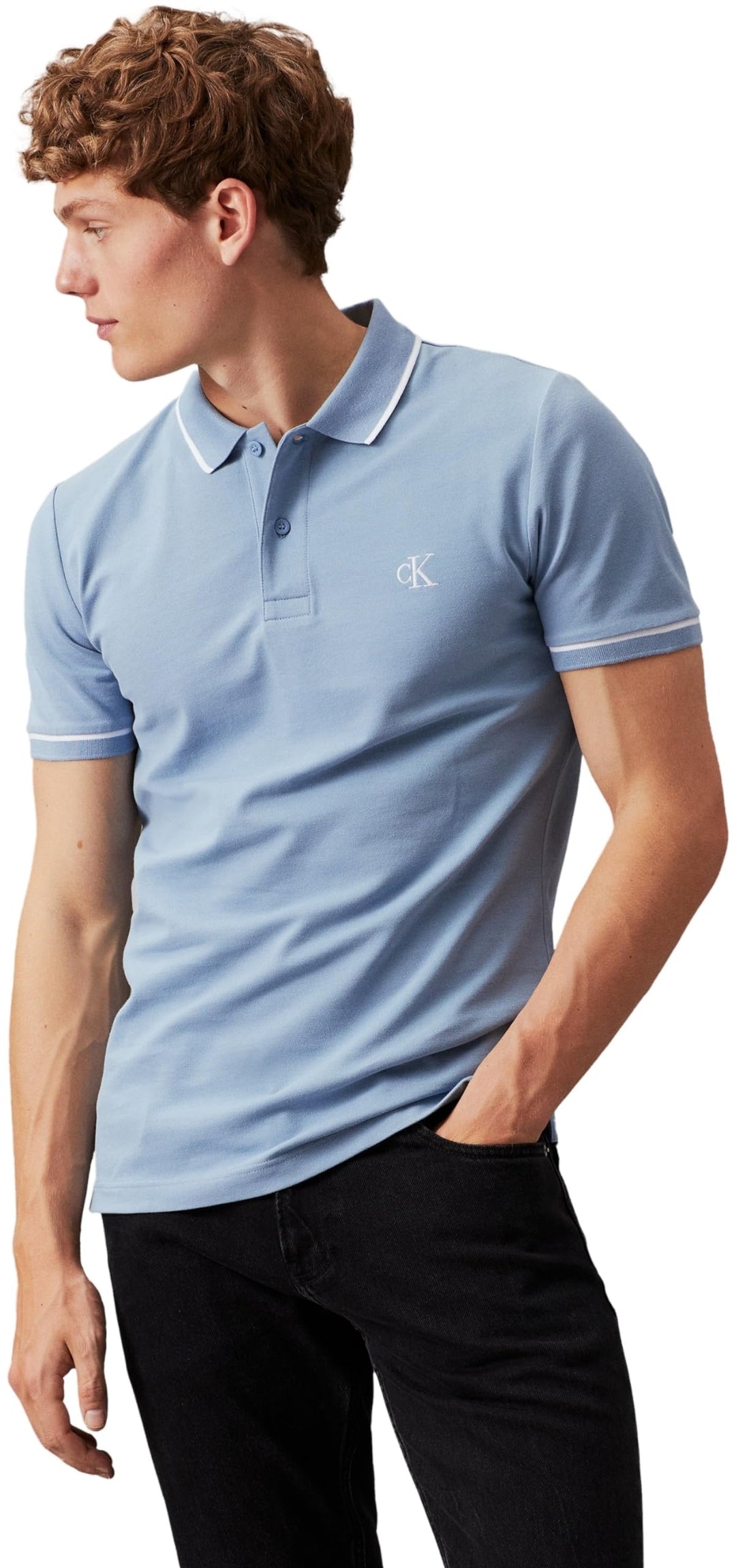 Calvin Klein Herren Kurzarm Poloshirts, XS Blau (Faded Denim)