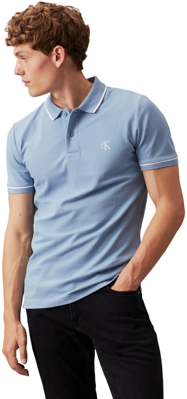 Calvin Klein Herren Kurzarm Poloshirts, XS Blau (Faded Denim)