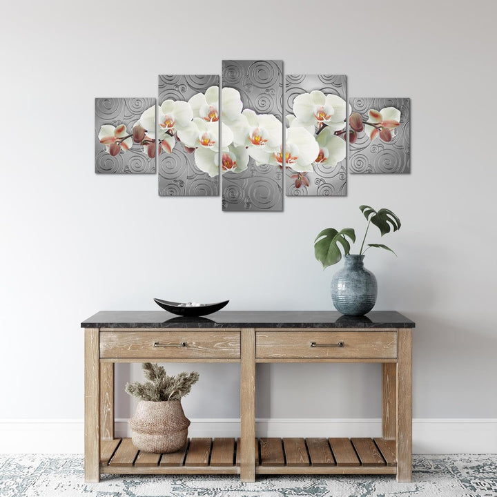 Runa Art Wandbilder Blumen Orchidee 5 Teilig Bild auf Vlies Leinwand Deko Wohnzimmer Abstrakt Grau W