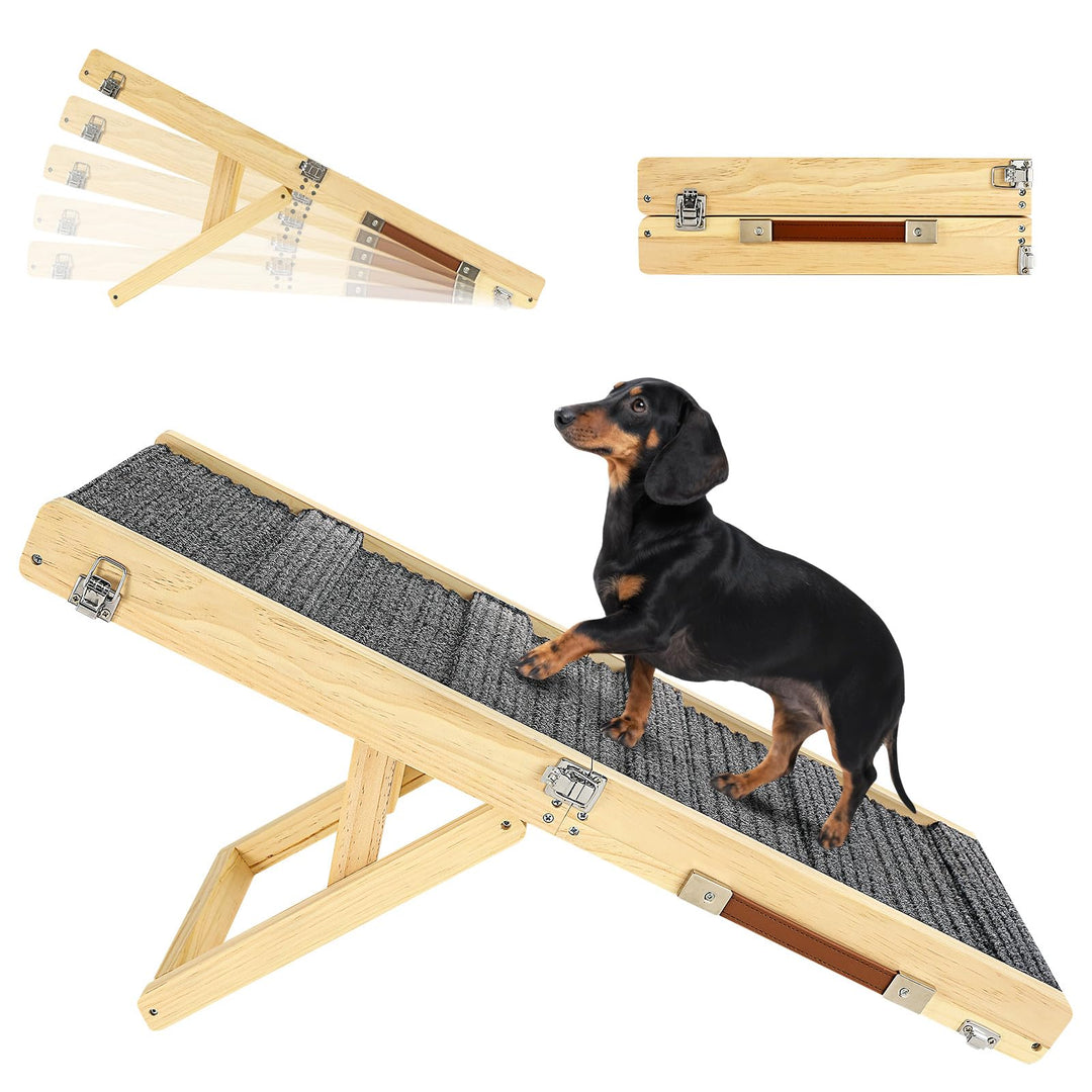 2025 Upgraded Hund Rampe für Couch, Faltbare Hölzerne Kleine Hund Rampe für Bett, 4 Einstellbare Höh