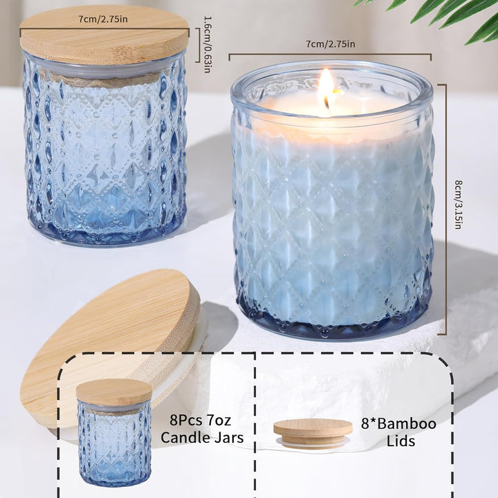 LETINE 6 Stück Blau Kerzengläser aus Glas, 200ml Kerzengläser mit Deckel, Kerzengläser zum Befüllen,