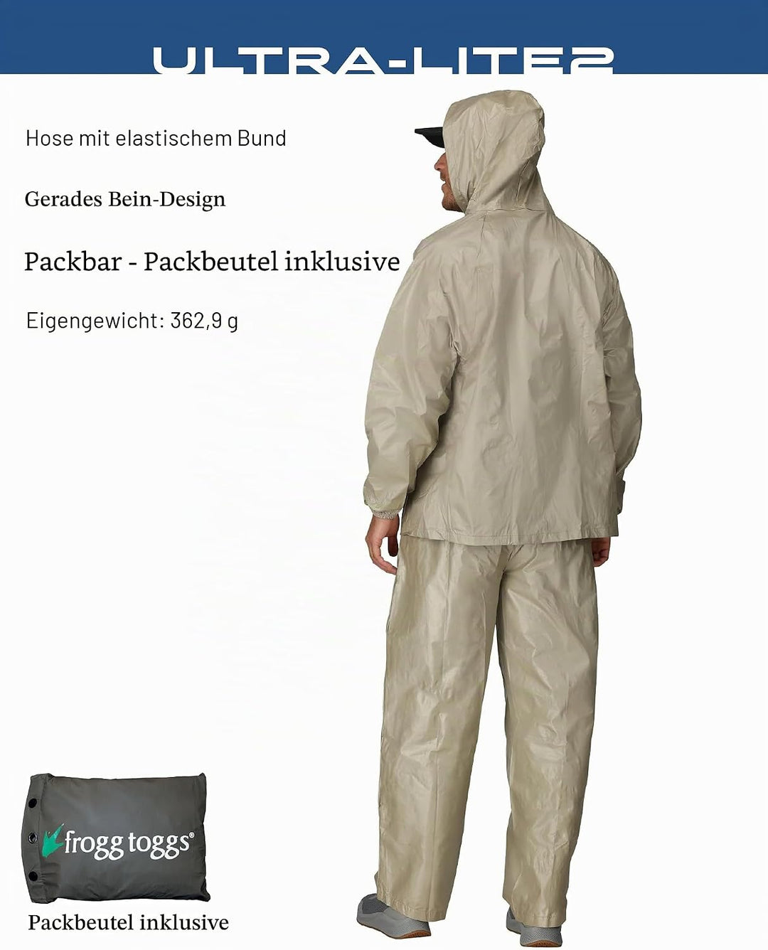 frogg toggs Herren Ultra-lite2 Wasserdichter, Atmungsaktiver Schutz-Regenanzug Regenbekleidung L kha