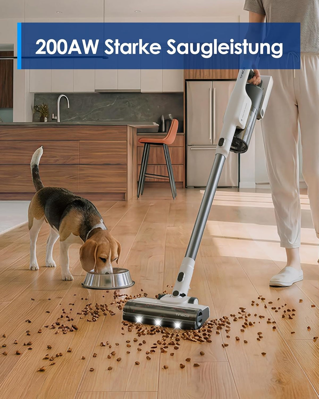 Tineco Pure ONE A25 Akku-Staubsauger, 200AW Starke Saugleistung, bis zu 60 Min Laufzeit, LED-Frontli