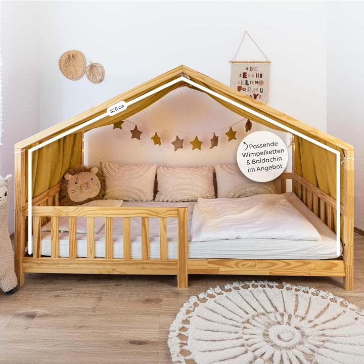 lilimaus Hausbett Himmel [Gelb] - Betthimmel Hausbett aus 100% Baumwolle Musselin Handmade - Stoffhi