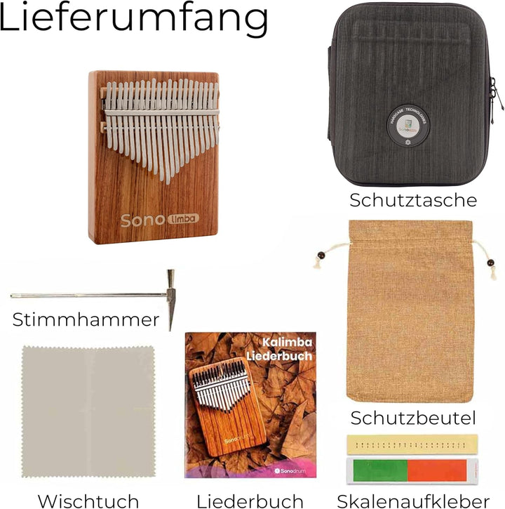 Sonolimba "Kalimba mit 21 Tasten" - Daumenklavier aus hochwertigem Akazienholz - Finger Thumb inkl.