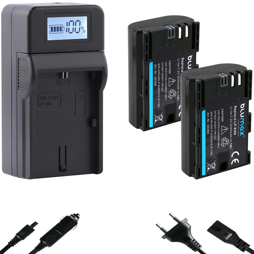 Blumax Gold Edition 2 x Akku kompatibel mit Canon LP-E6N - 2040mAh + Turbo-Ladegerät | EOS R RA R5 R