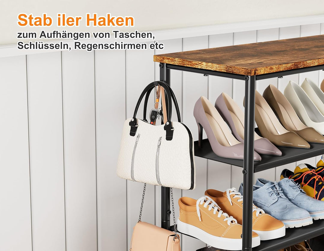 HOMIDEC Schuhregal,4-Ebenen Schuhablage mit Holzbrett als oberstes Regal,Schuhaufbewahrung für 12-16