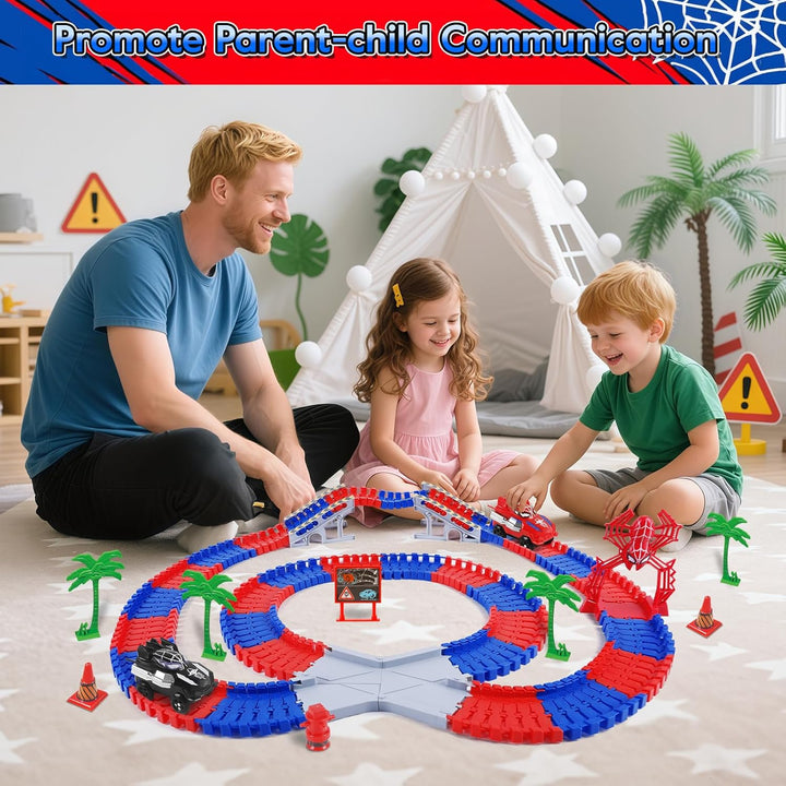 Spider Autorennbahn Set, Spielzeug ab 3 4 5 6 Jahre Junge, Spider Spielzeug Rennbahn Auto Kinderspie