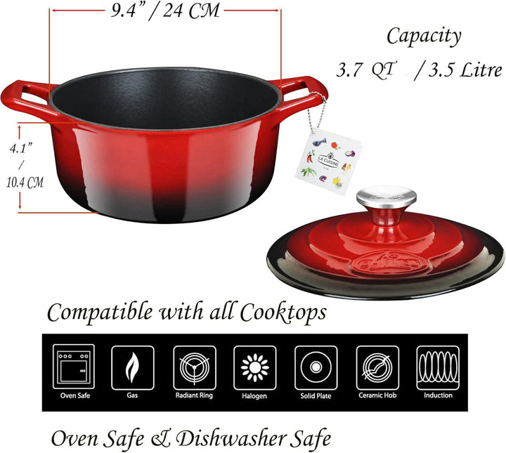 La Cuisine 5100MB Gusseisen Bratentopf Topf Schmortopf Cocotte Brotbacktopf emailliert mit Deckel In
