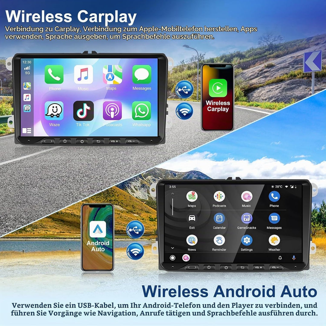 4+64G Motorsi Autoradio für VW Seat Passat Golf 5 6 Polo Skoda mit Apple Carplay Android Auto, 9-Zol