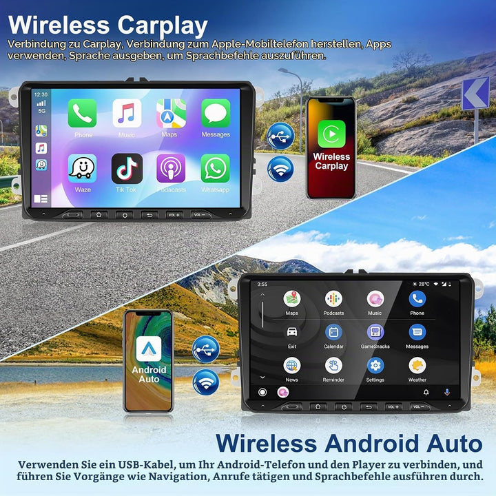 4+64G Motorsi Autoradio für VW Seat Passat Golf 5 6 Polo Skoda mit Apple Carplay Android Auto, 9-Zol