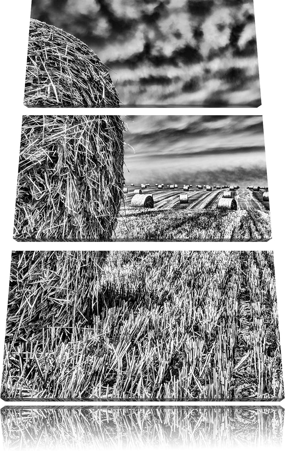 Pixxprint Monocrome, Feld im Sonnenuntergang 3-Teiler Leinwandbild 120x80 Bild auf Leinwand