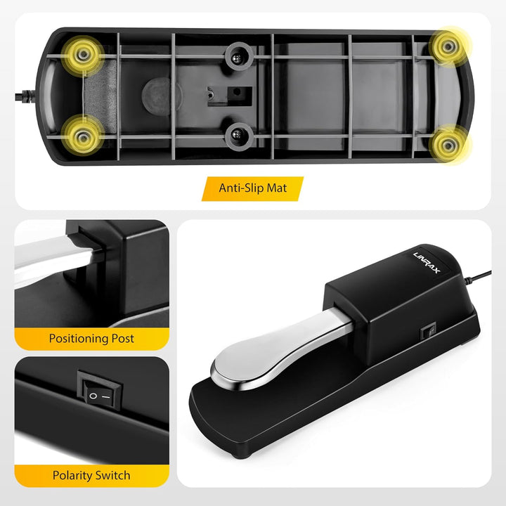LP1 Keyboard Sustain Pedal, Universal Klavier Pedal mit Polaritätsschalter für E-Piano, E-Keyboard,