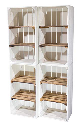 8 weisse Holzkisten mit 2 geflammten Mittelbrettern 68cm x 40cm x 31cm Zwischenbretter flambiert Obs