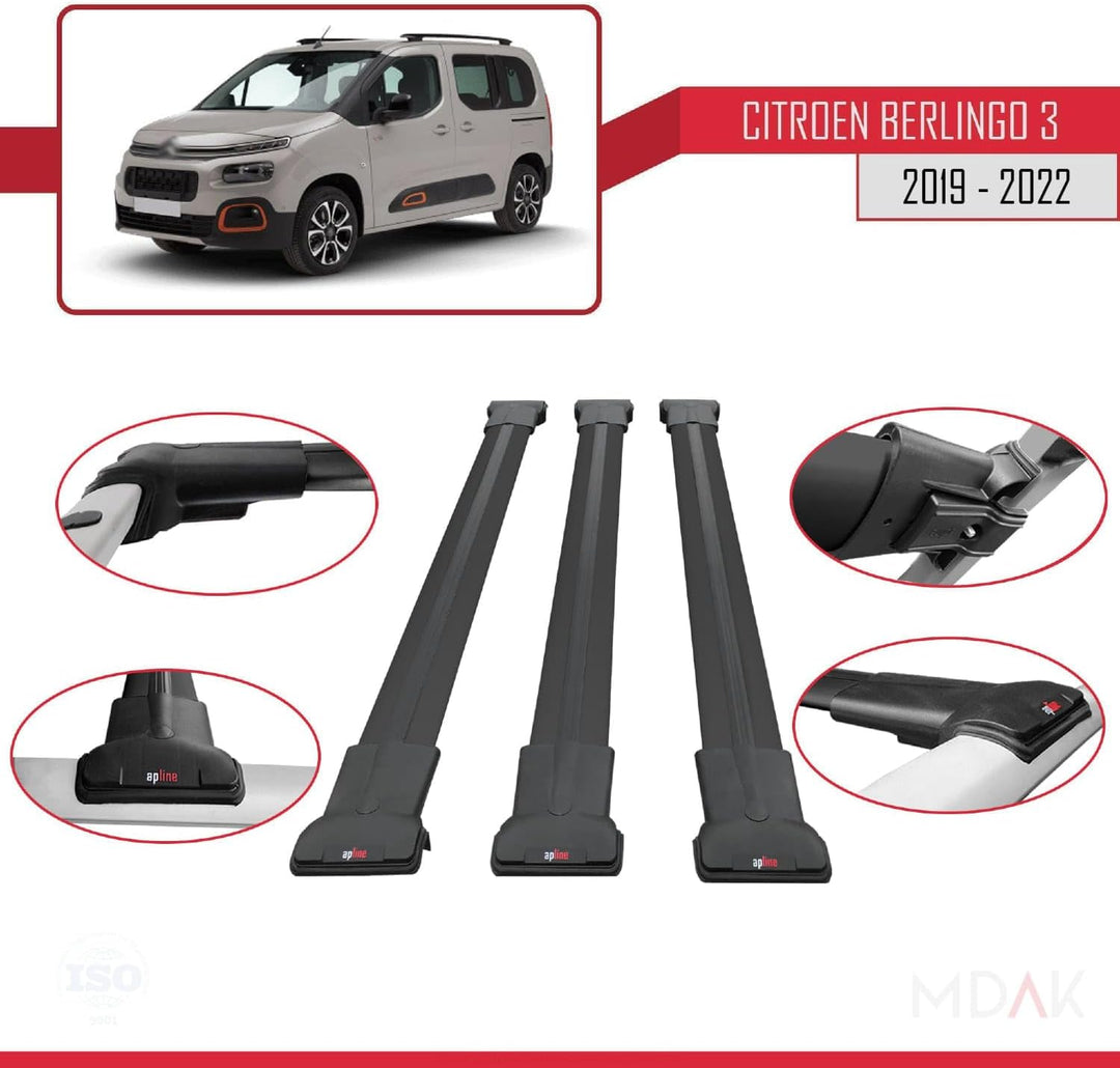 MDAK Kompatibel mit Citroen Berlingo 3 (K9) 2019-2022 Fly Model Relingträger Dachträger Auto Gepäckt