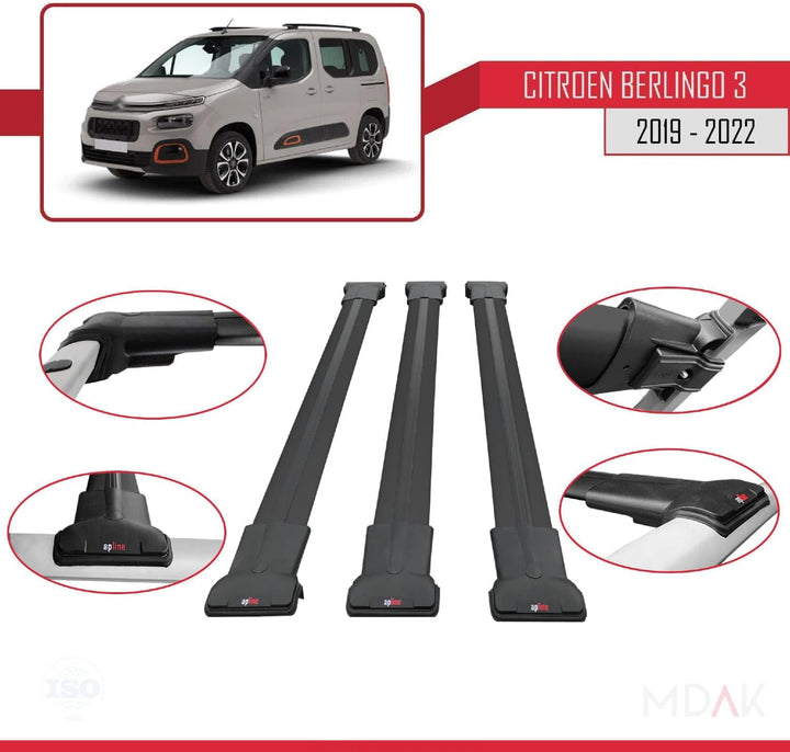 MDAK Kompatibel mit Citroen Berlingo 3 (K9) 2019-2022 Fly Model Relingträger Dachträger Auto Gepäckt