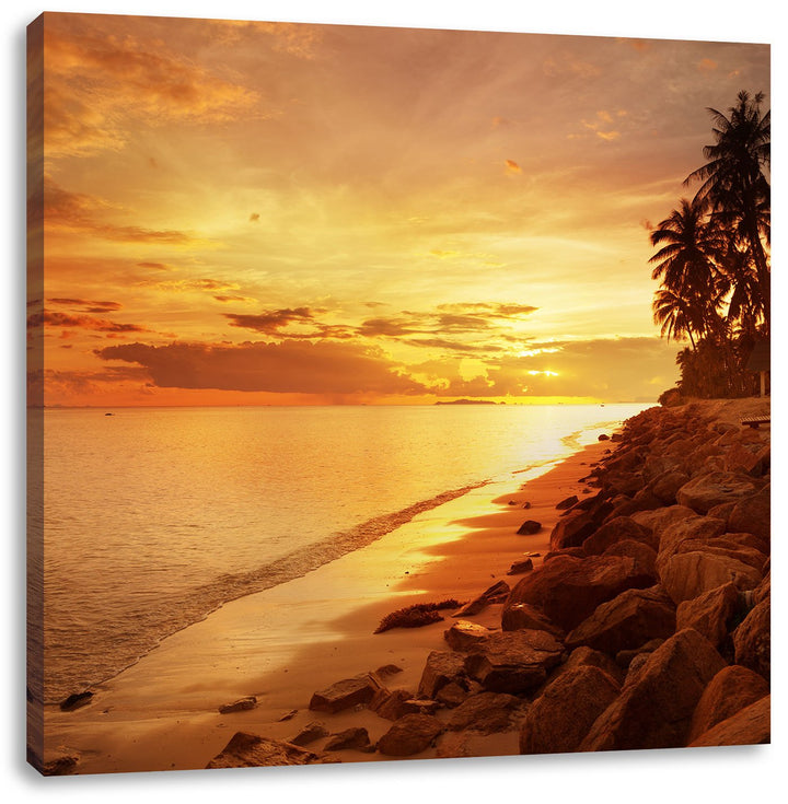 Pixxprint Palmen Urlaub, Format: 70x70 auf Leinwand, XXL riesige Bilder fertig gerahmt mit Keilrahme