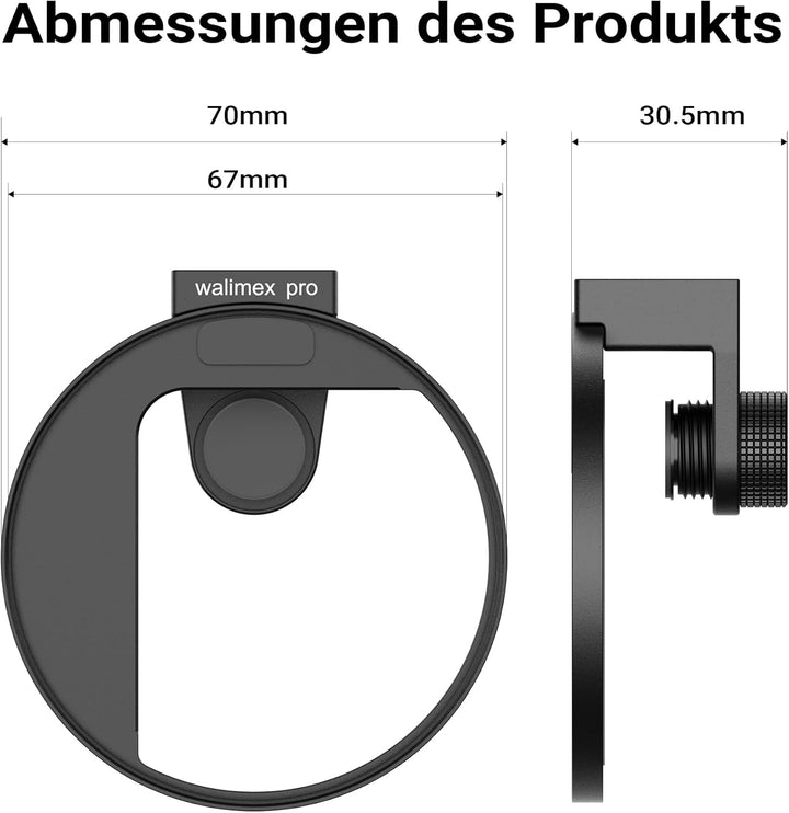 Walimex pro Filterhalter 67 mm für Handykamera, Cold Shoe Mount für LED und Mikrofon, professionelle