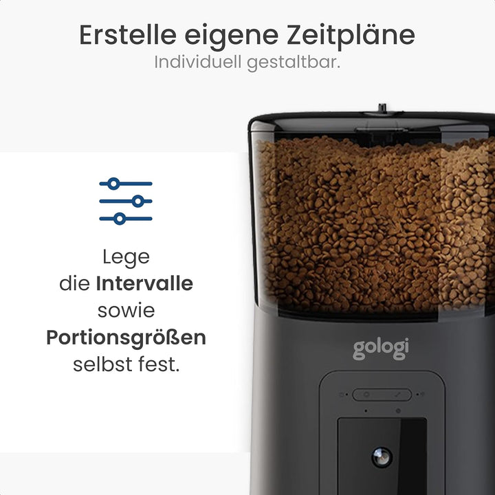 Gologi Futter-Automat Katze mit Kamera Full HD, Mikro und Lautsprecher, Katzenfutter-Automat Trocken