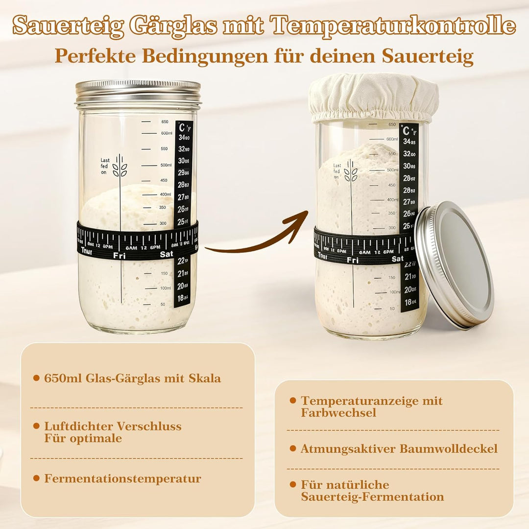 Sauerteig Starter Set mit Gärkörbchen, Brot Backen Zubehör Komplettset, Sauerteig Zubehör für perfek