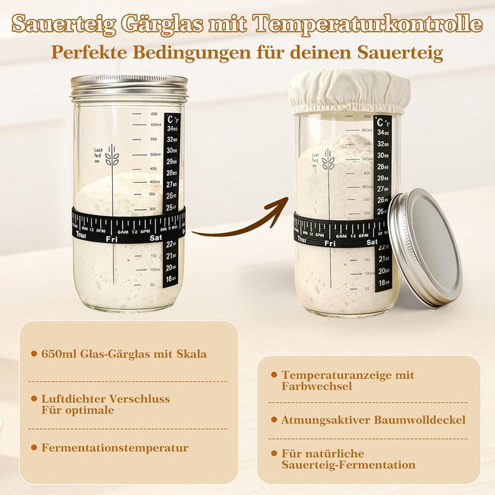 Sauerteig Starter Set mit Gärkörbchen, Brot Backen Zubehör Komplettset, Sauerteig Zubehör für perfek