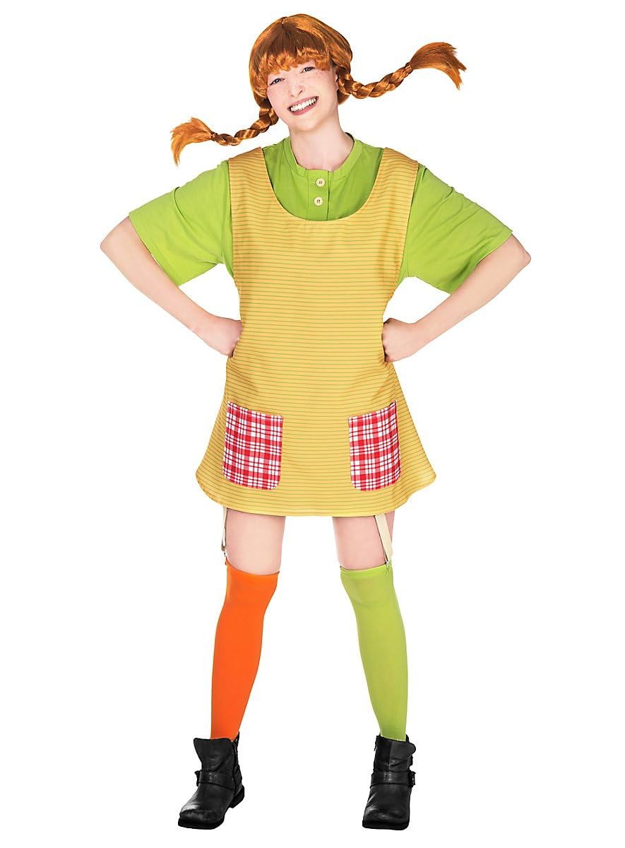 Maskworld Pippi Langstrumpf - Original Filmkostüm für Erwachsene 4teilig - gelb/grün (Small) Kostüm