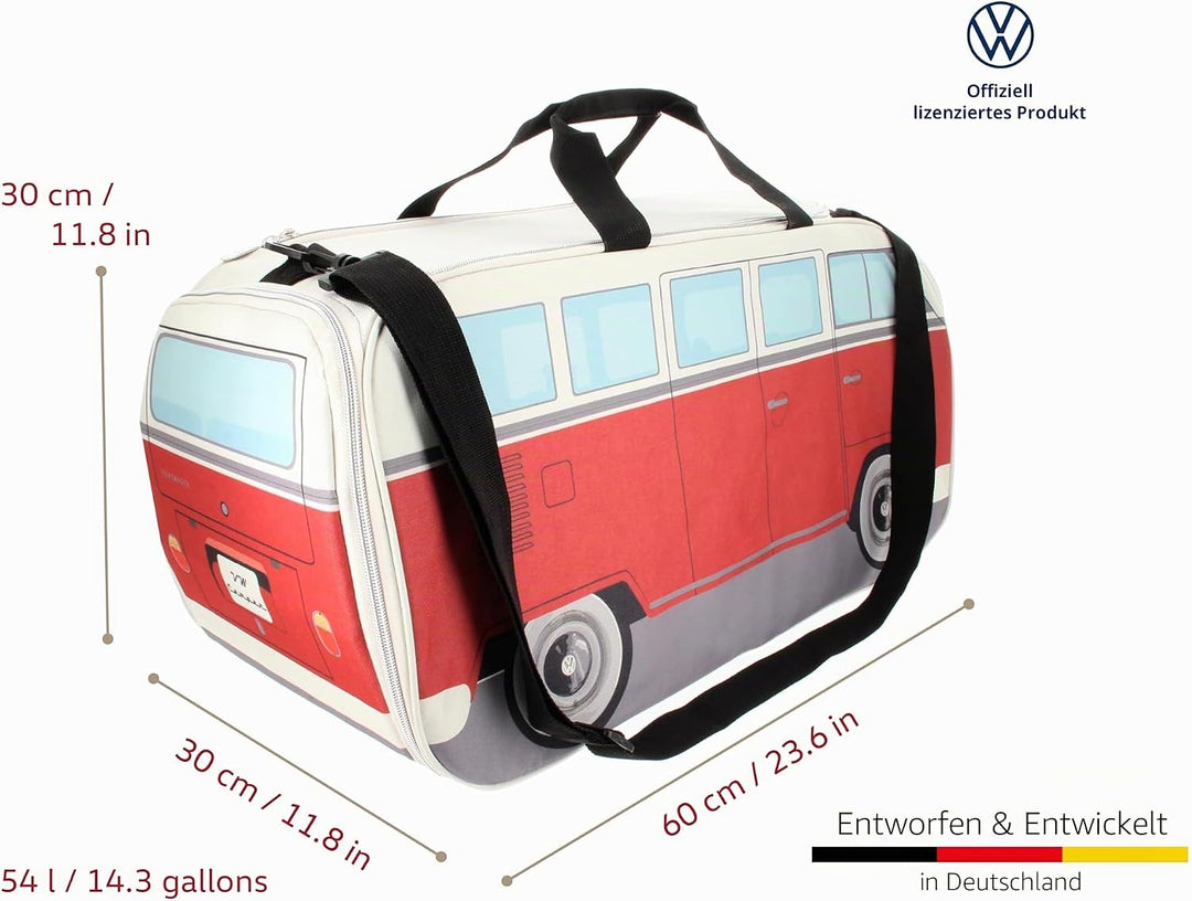 BRISA VW Collection - T1 Bulli Bus Sporttasche Reisetasche Gross Rot und Beige Gross (60 x 30 x 30 c