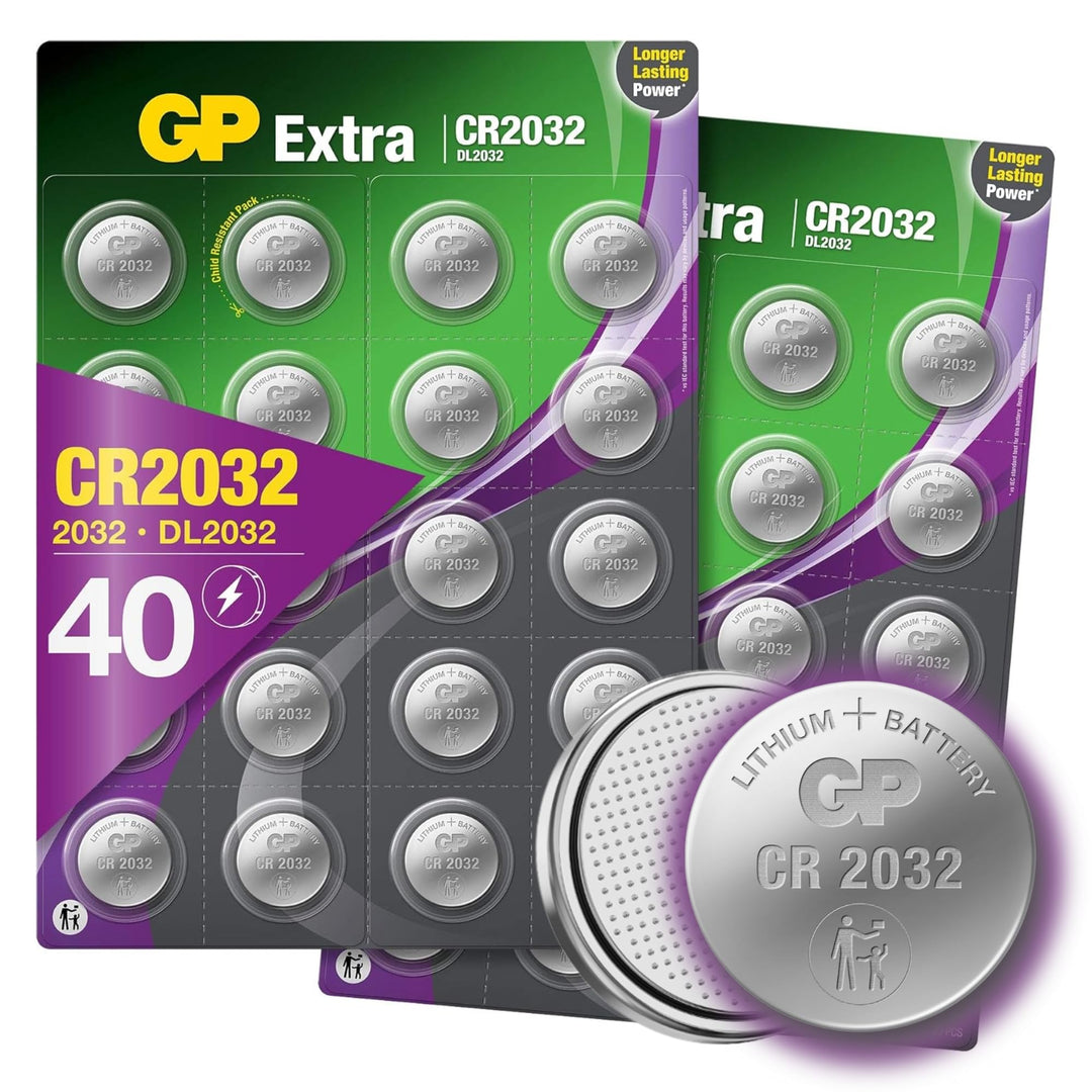 GP Extra Lithium Knopfzellen CR2032 3V | 40 Stück Batterien CR 2032 | 2032 Knopfzelle 3 Volt ideal a