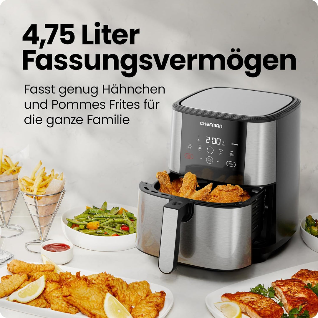 Chefman TurboFry Touch Heissluftfritteuse, 4.75L Familiengrösse, One Touch Digital Control Voreinste
