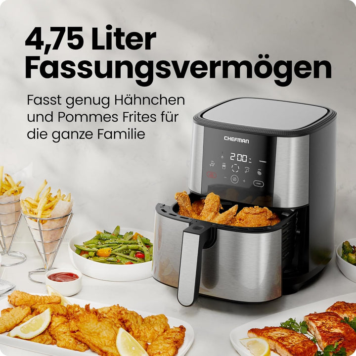 Chefman TurboFry Touch Heissluftfritteuse, 4.75L Familiengrösse, One Touch Digital Control Voreinste