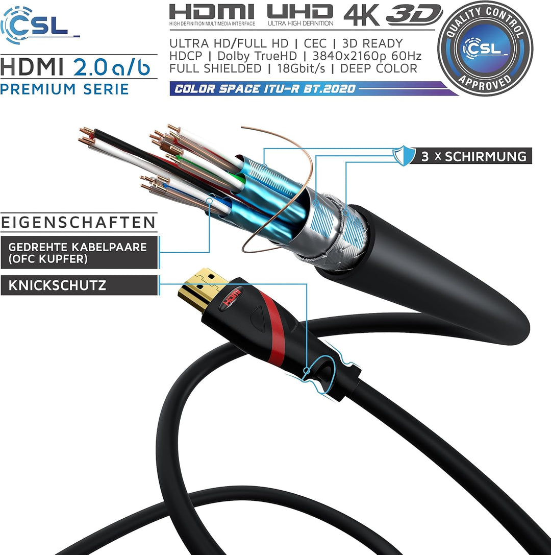 CSL - 4K HDMI Kabel 2.0 10m - Ultra HD 4K @ 60Hz - High Speed with Ethernet - Ultra HD Full HD - 3D