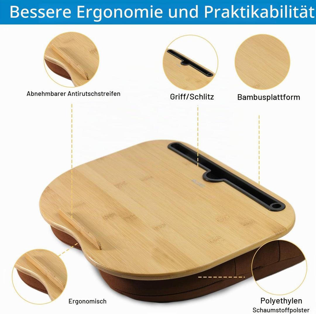 VLOXO Tragbare Laptopkissen Bambus für Bett &amp; Couch, weiche Polsterung, ergonomisches Knietablett Ki