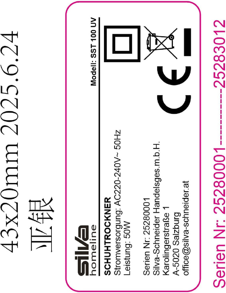 Silva Schneider SST 100 UV Schuhtrockner mit UV-Licht – Schuhwärmer & Desinfektion | Timer 3/6/9 Std