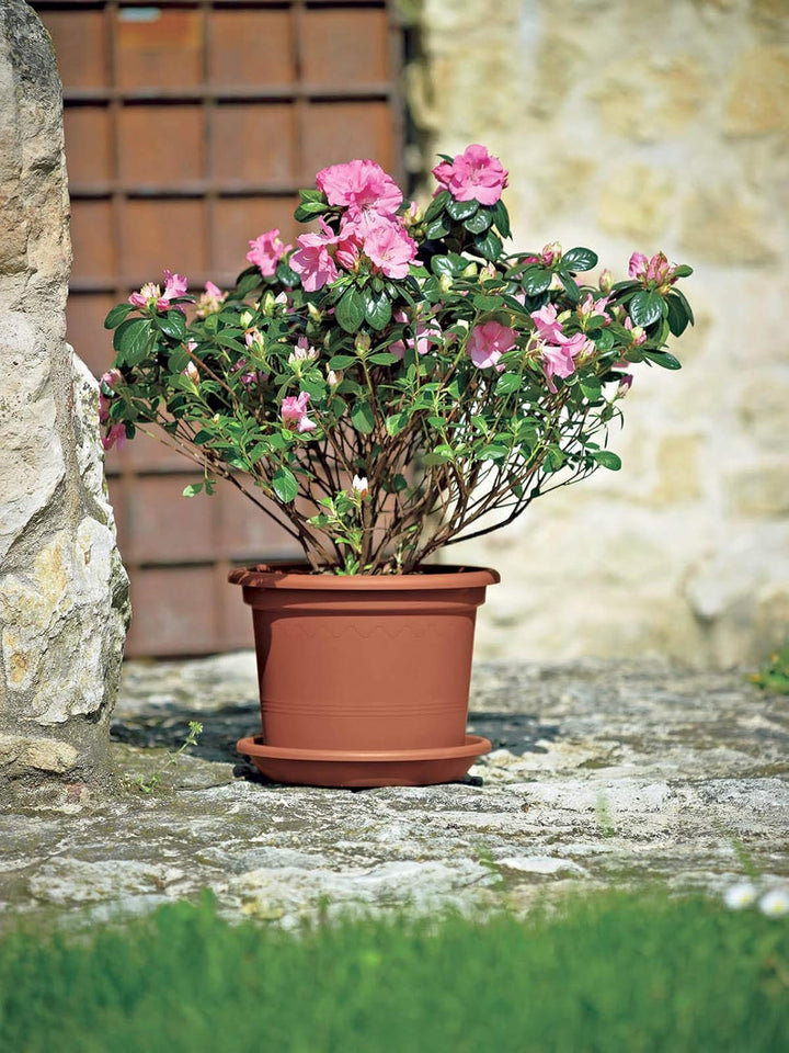 Euro3plast Geo Blumentopf mit Untersetzer 12 Grössen und 9 Farben zur Wahl (60 cm, Terrakotta) 60 cm