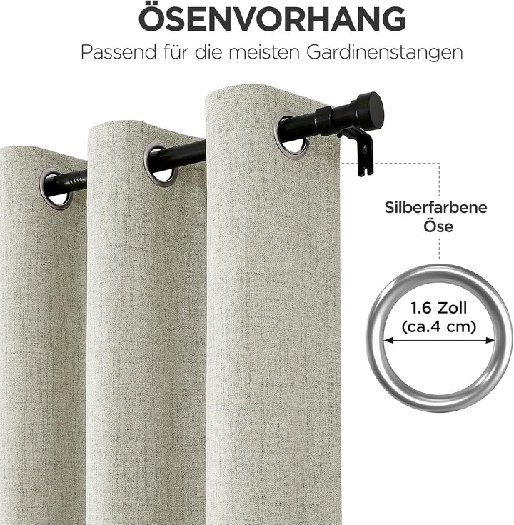 Joydeco 100% Blickdichte Vorhänge mit Ösen Gardinen Leinenoptik 2 Stück, Verdunkelungsvorhang Leinen