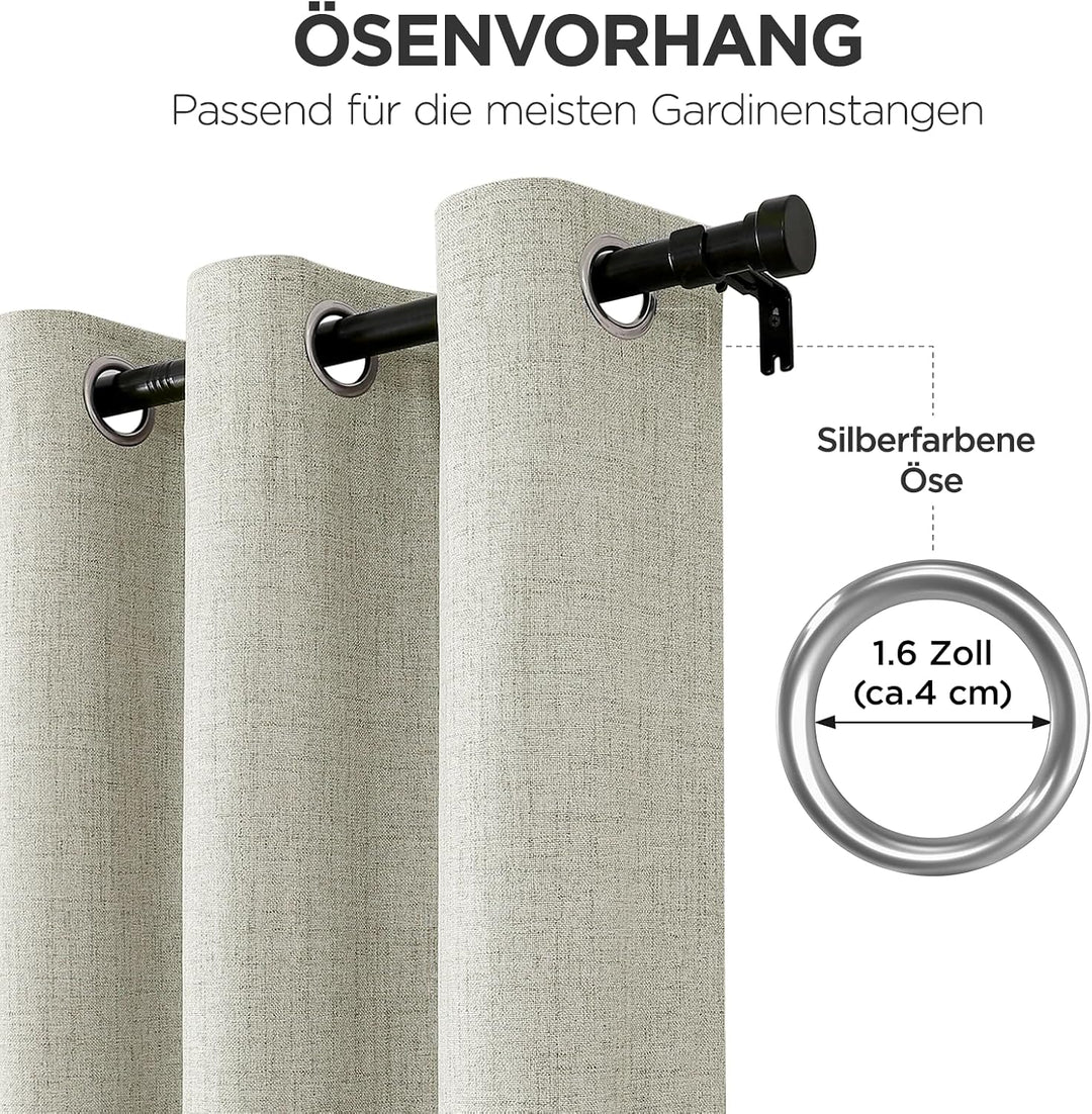 Joydeco 100% Blickdichte Vorhänge mit Ösen Gardinen Leinenoptik 2 Stück, Verdunkelungsvorhang Leinen