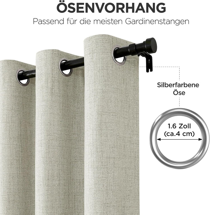 Joydeco 100% Blickdichte Vorhänge mit Ösen Gardinen Leinenoptik 2 Stück, Verdunkelungsvorhang Leinen