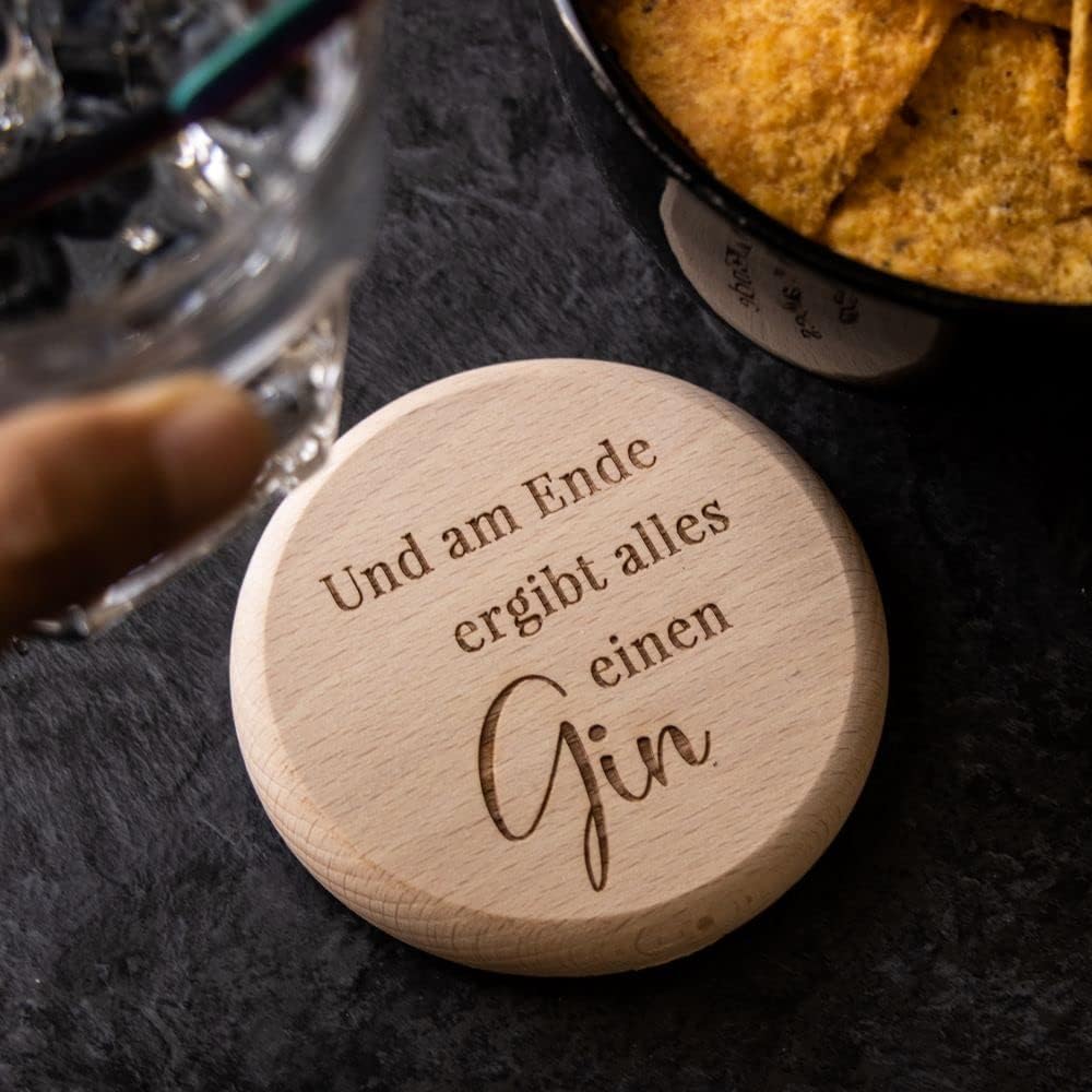 Spruchreif · Bierdeckel mit Gin-Sprüchen aus hochwertigem Buchenholz · 2in1 Untersetzer und Deckel ·
