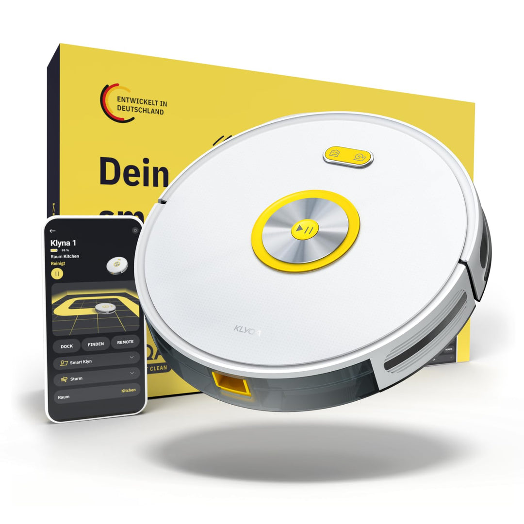 Klyqa Klyna Saugroboter I Staubsauger Roboter mit Wischfunktion I Vier Saugstufen I 150Min Laufzeit
