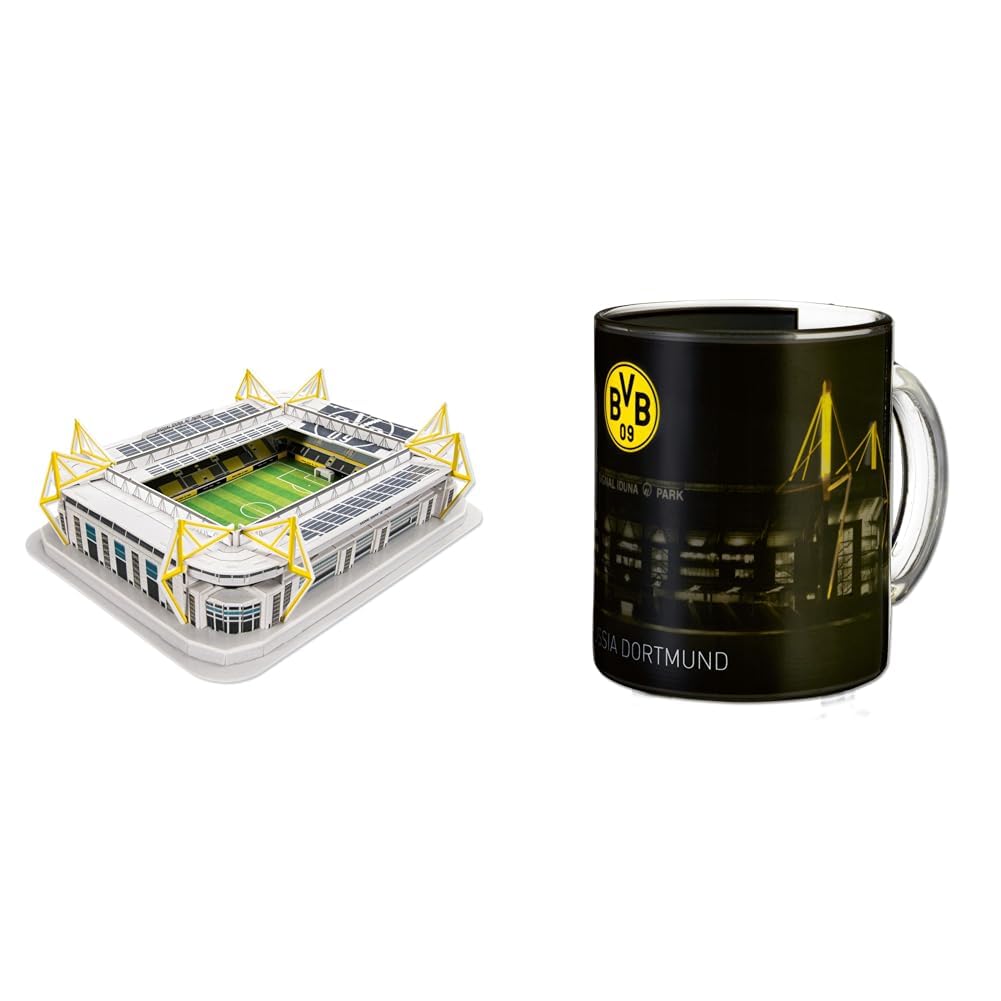 Borussia Dortmund BVB-3D-Stadionpuzzle, 74 Teile & BVB-Zauberglas,0.3 liters, 1 Stück (1er Pack) Bun