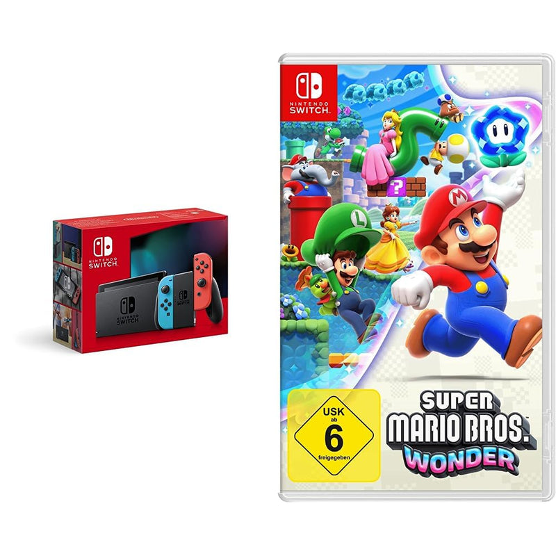 Nintendo Switch-Konsole Neon-Rot/Neon-Blau + Super Mario Bros. Wonder Switch, Neon-Rot/Neon-Blau + S