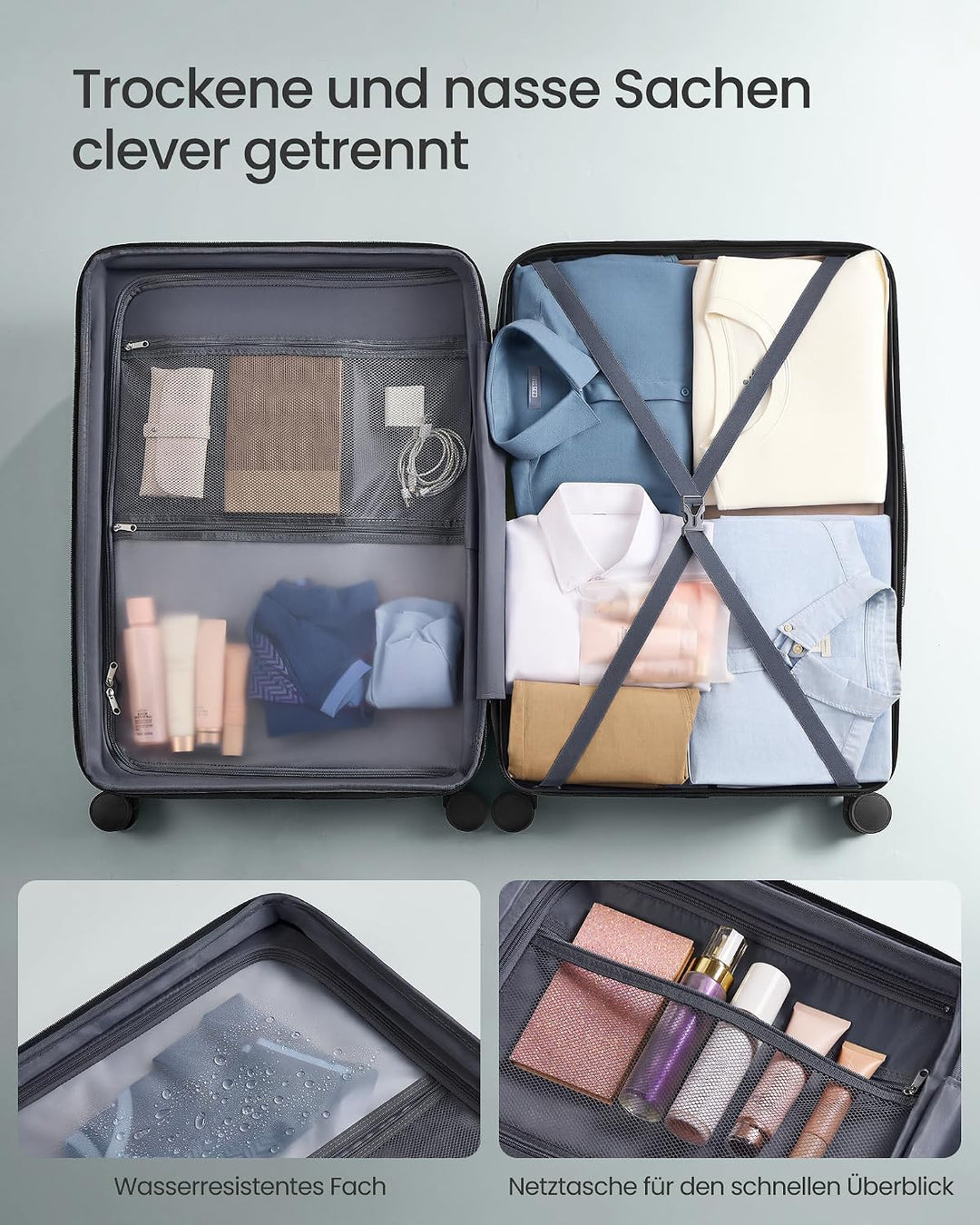 SONGMICS Koffer, Reisekoffer, Hartschalenkoffer mit TSA-Schloss, Koffergurt, ABS-Trolley, 4 Zwilling