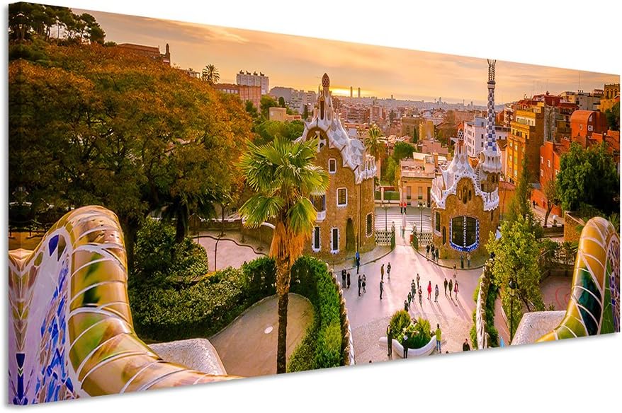Sinus Art XXL Panoramabild 150x50cm Landschaftsfotografie – Park Guell in Barcelona, Spanien, 150x50