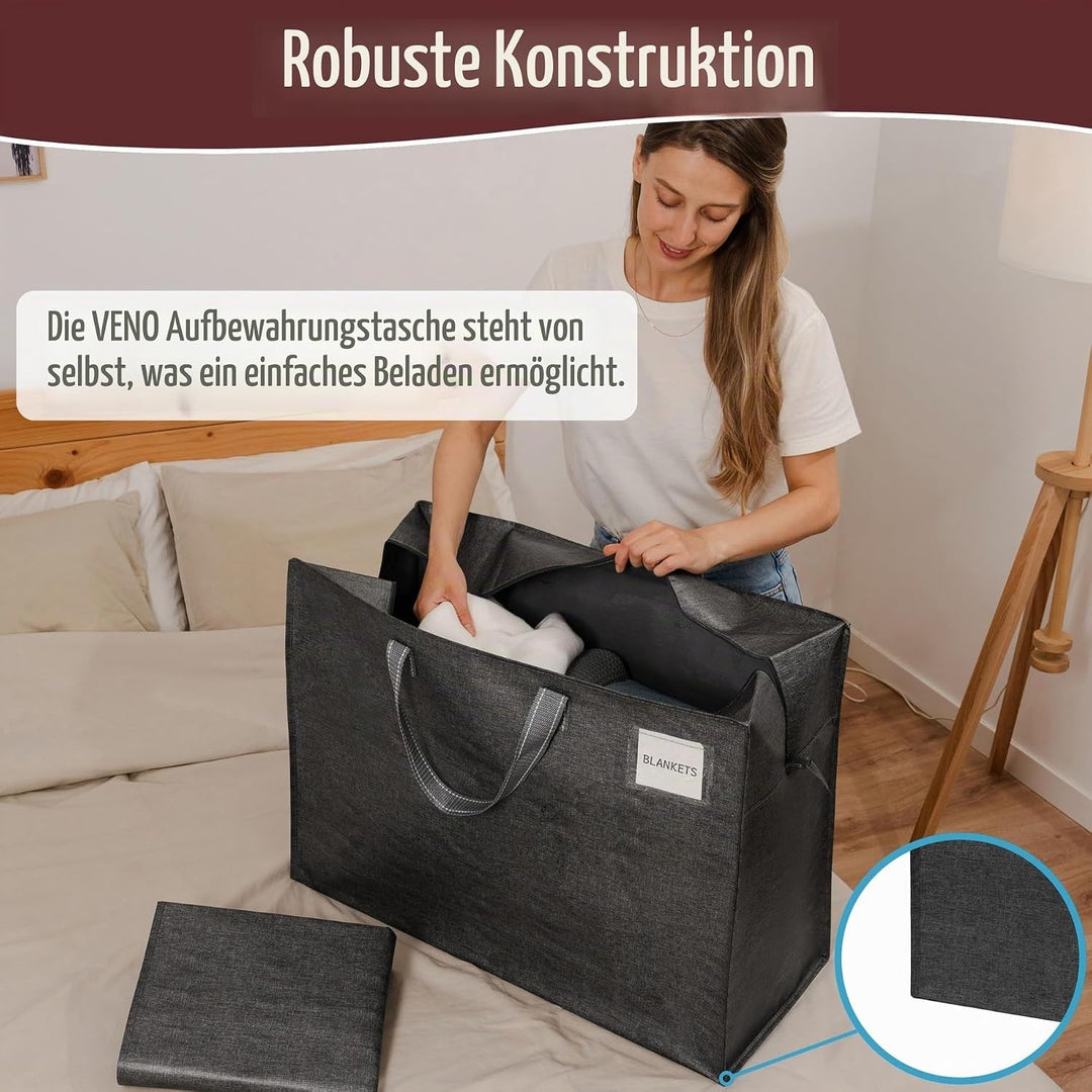 VENO 105 Liter Extra Gross Aufbewahrungstasche mit starke Griffe und Reissverschlüssen für Umzug, Ca