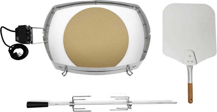 BBQ-Toro Edelstahl Pizzaring Set mit Grillspiess | Pizzaeinsatz und Drehspiess passend für Weber Q20
