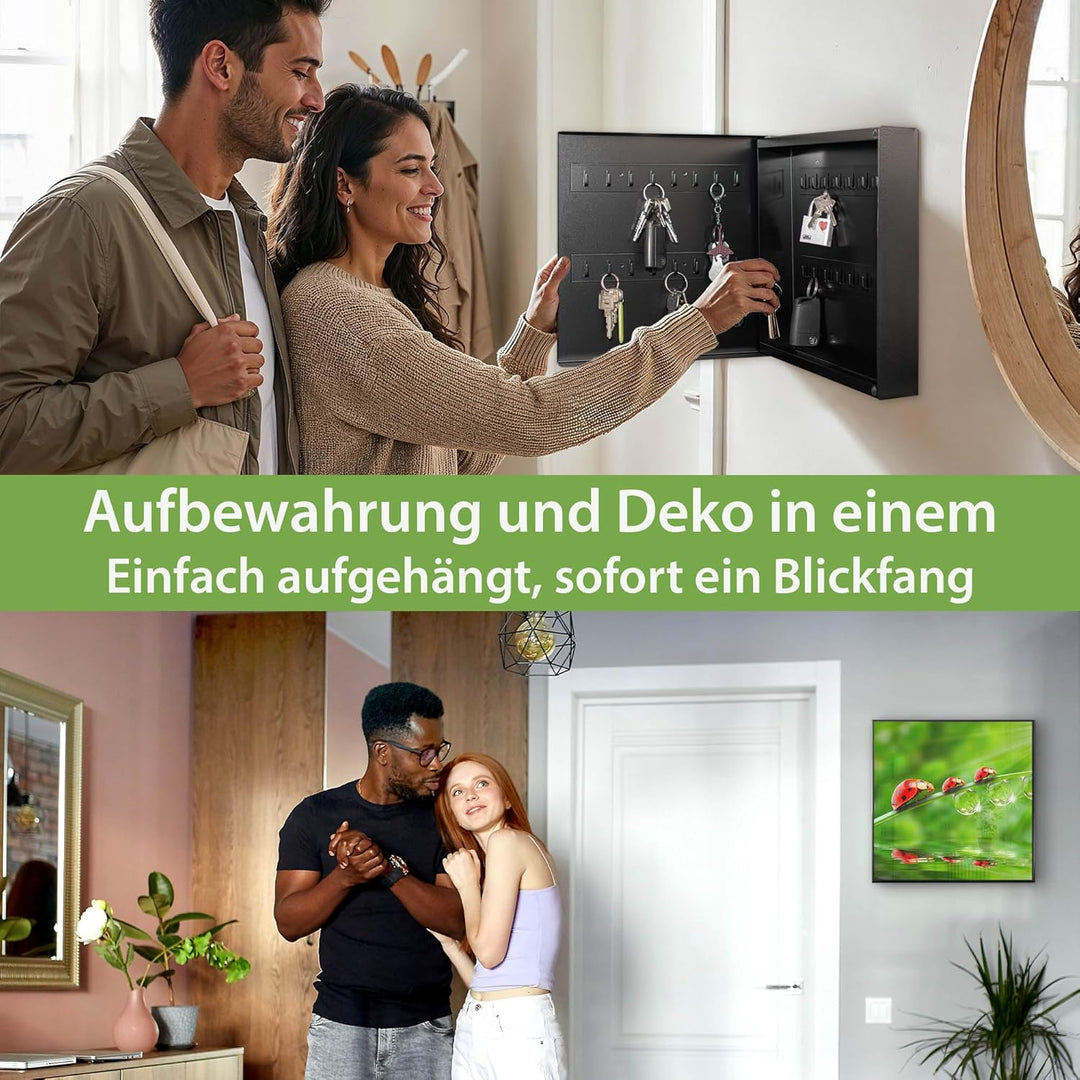 banjado® Grosser Schlüsselkasten Glas/Schlüsselbox 30cm x 30cm mit 50 Haken - Motiv Für Jeden Einen/