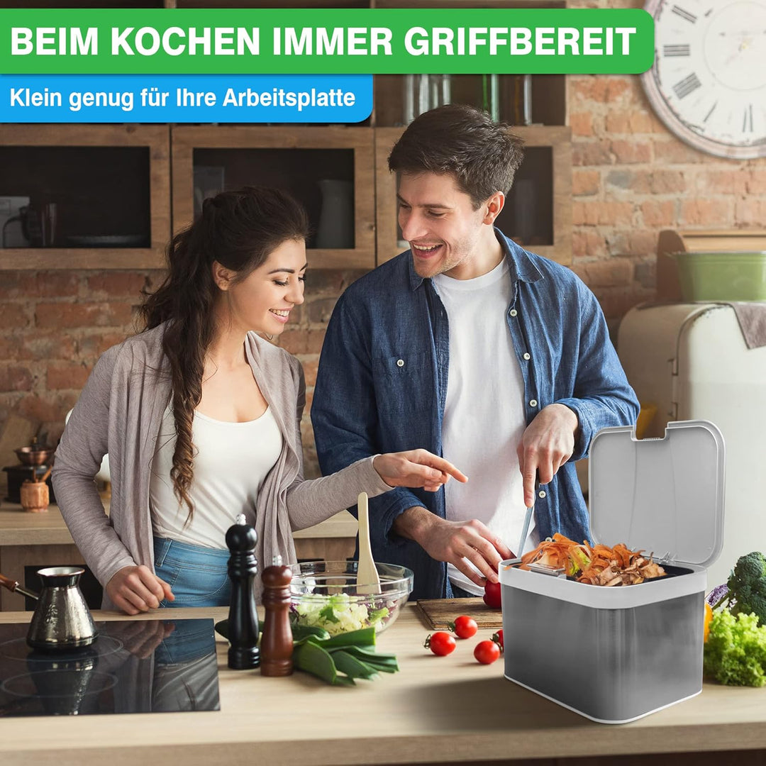 YourCasa® Biomülleimer Küche 4,3 L aus Edelstahl - geruchsdichter Bio Mülleimer mit Deckel & spülmas