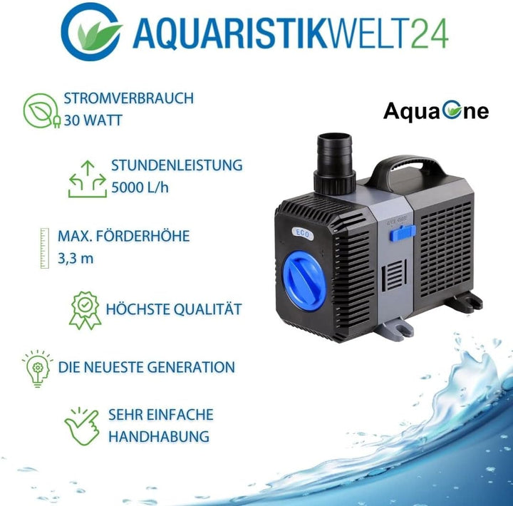 AquaOne CTP-5000 Aquarium &amp; Teichpumpe I Eco Pumpe 30 Watt I energiesparende Förderpumpe für den Gar
