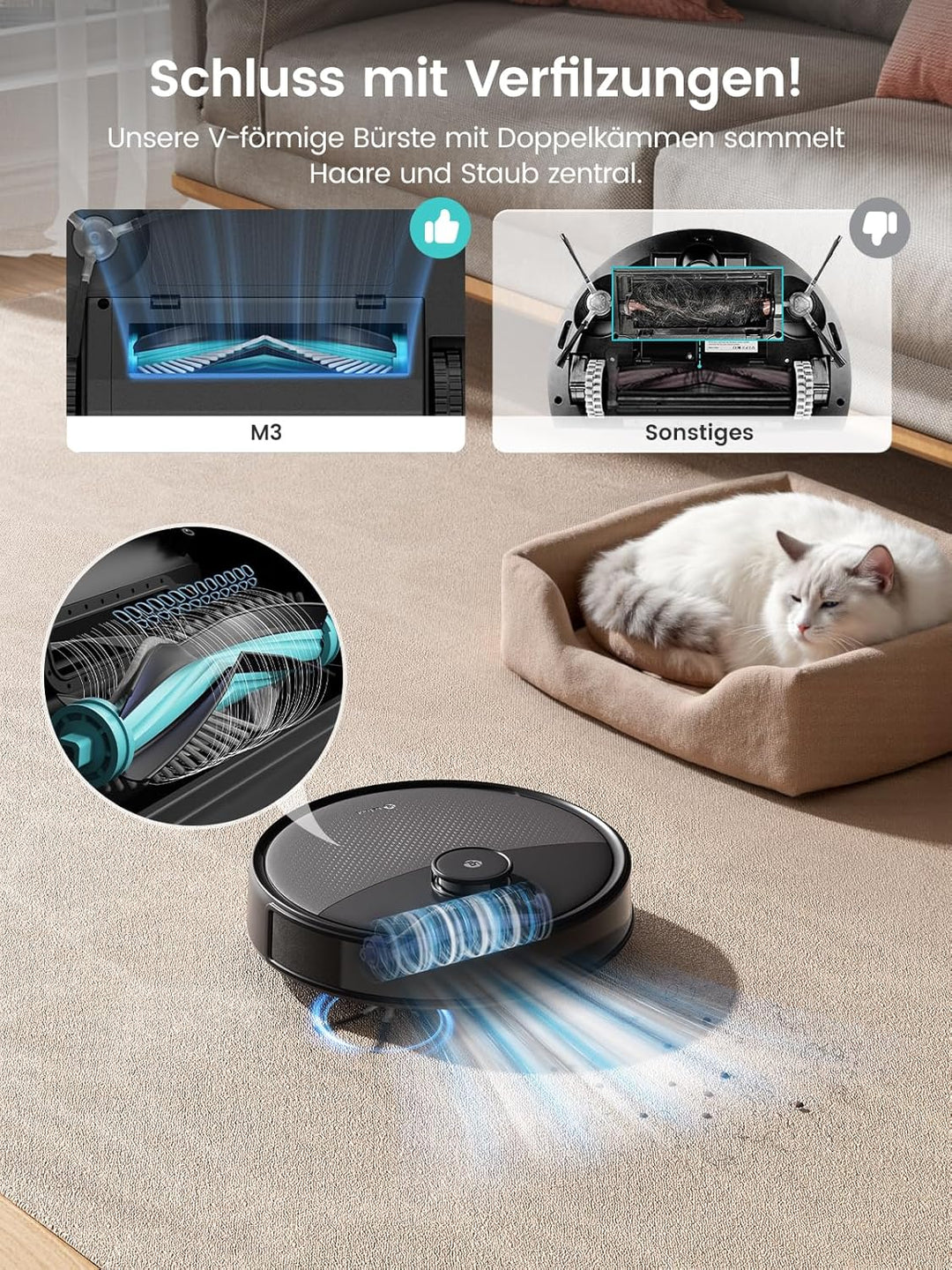 LEFANT M3B Schwarz Robot Aspirapolvere Lavapavimenti Con Mappatura, M3B