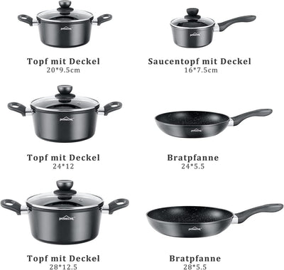 Topfset HOMELUX 10tlg Induktions Töpfe Set,Aluminiumguss Kochtopfset,Antihaftbeschichtung Pfannenset